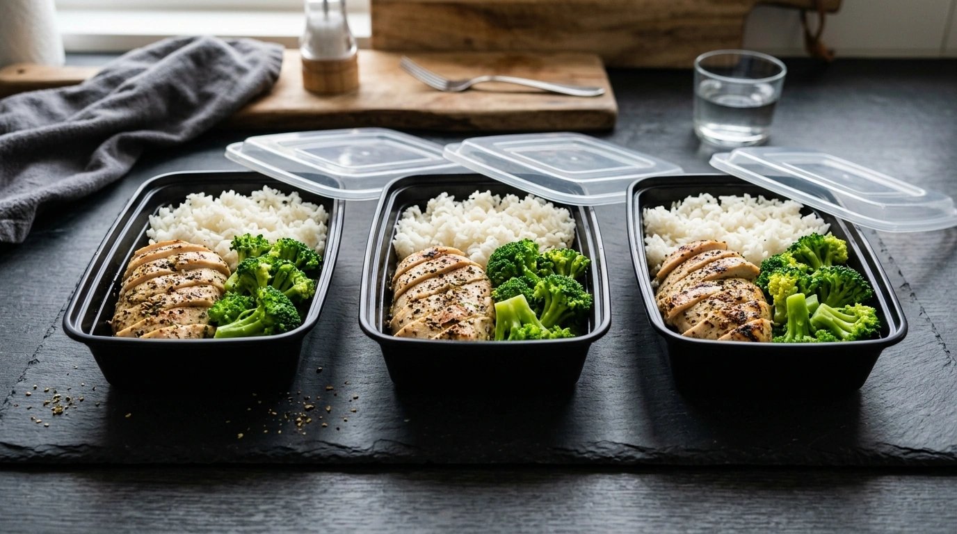 Neatly stacked fresh Health On Top meal containers ready for the week